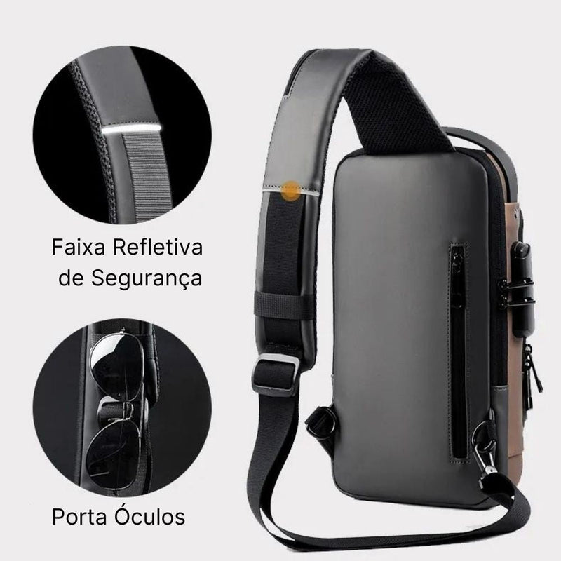 Bolsa de Ombro Crossbody Antifurto com Carregamento USB e Fibra de Carbono | Super Premium - HWS DESCONTOS