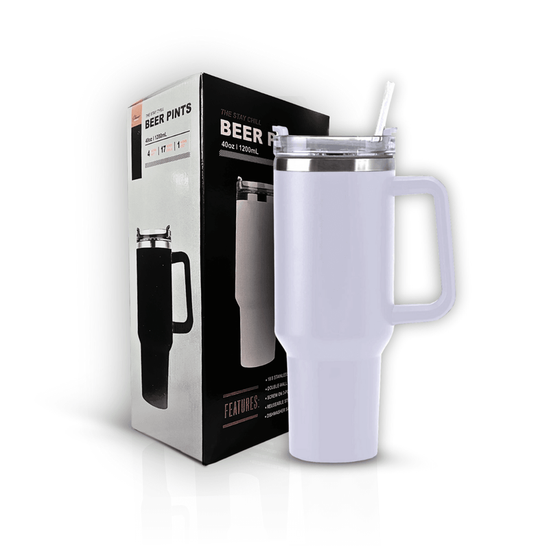 Copo Térmico Grande 1200 Ml Canudo Parede Dupla | Cor branco - HWS DESCONTOS