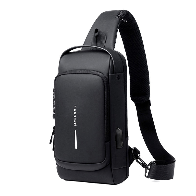 Ponchete de Ombro Crossbody Antifurto com Carregamento USB e Fibra de Carbono | Preta - HWS DESCONTOS