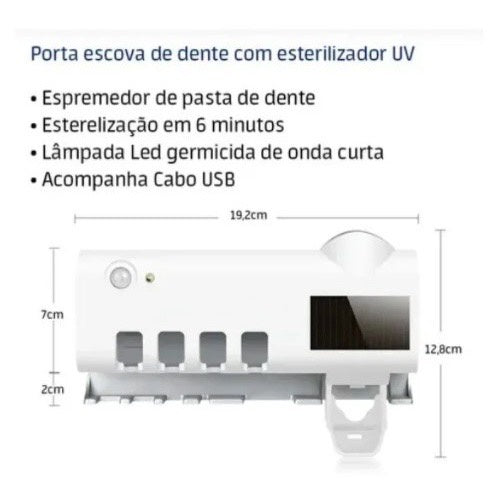 Suporte para Pasta De Dente e Escova Com Esterilizador Raios UV | Premium